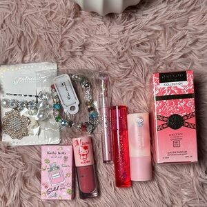 Clear Floral Cosmetic Bag Set with Pink Rose Print